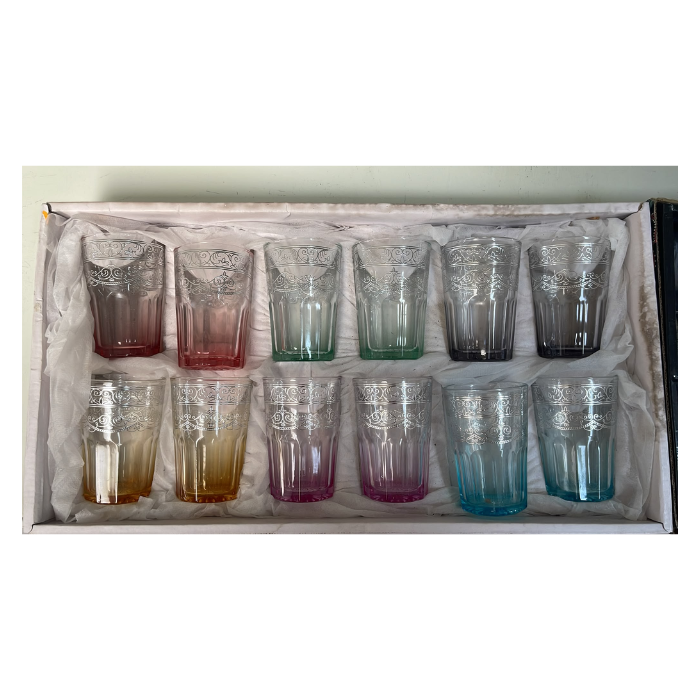 Coffret 12 Verres à Thé Marocains Colorés Gravés