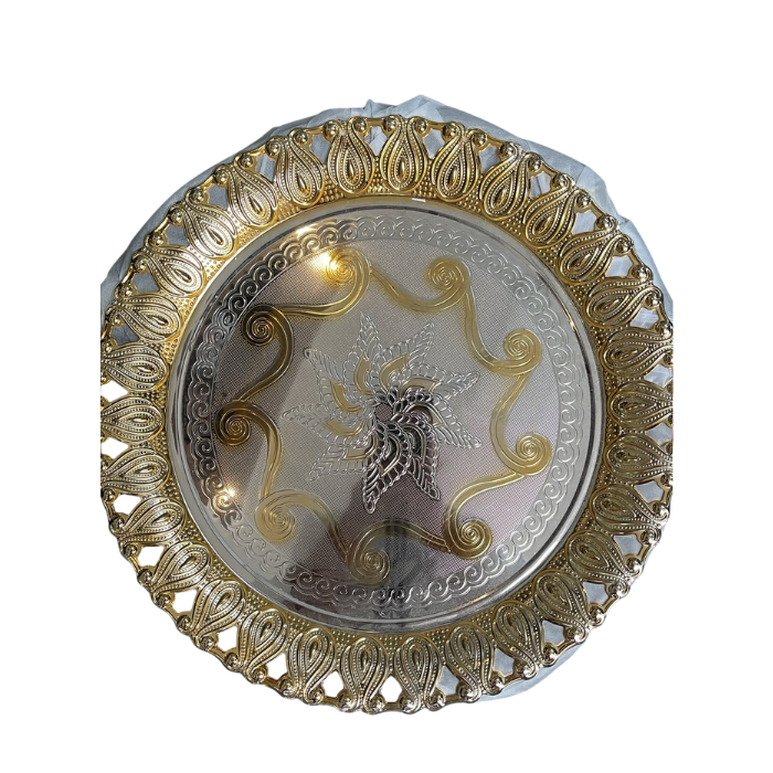 Plateau Rond Oriental Doré & Argenté Ajouré 55x55cm