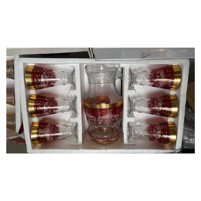 Coffret Carafe et 6 Verres Rouge & Or