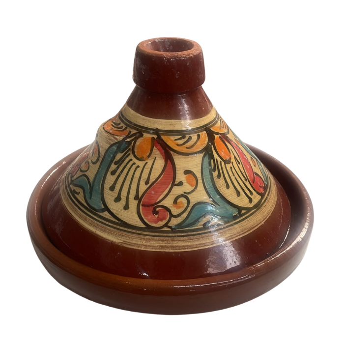 Tajine Artisanal Peint Motif Floral Élégant 39 cm