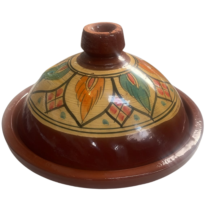 Tajine Artisanal Peint Motif Feuilles Multicolores 32 cm