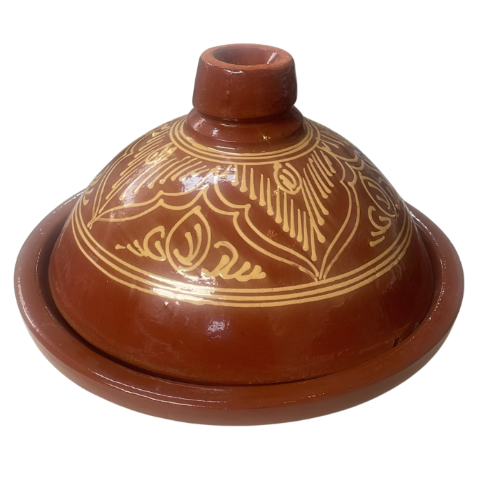 Tajine Artisanal Peint Motif Géométrique 27 cm