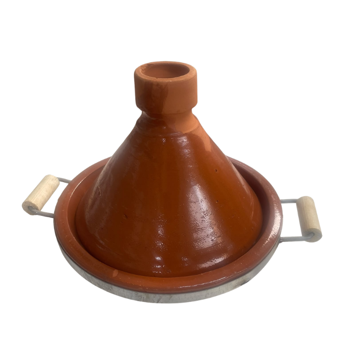 Tajine en Terre Cuite avec Cerclage et Poignées Bois 29 cm