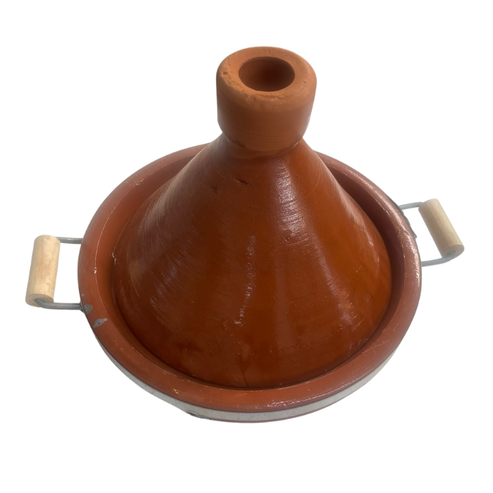 Tajine en Terre Cuite avec Cerclage et Poignées Bois 26 cm