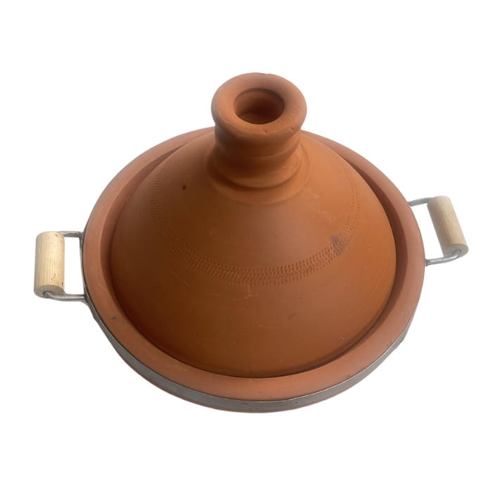 Tajine en Terre Cuite avec Cerclage et Poignées Bois 32 cm