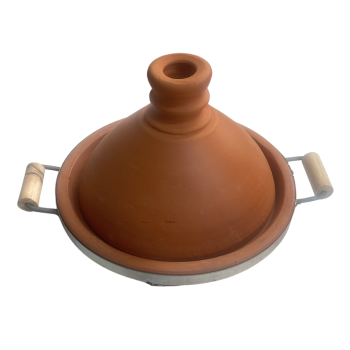 Tajine en Terre Cuite avec Cerclage et Poignées Bois